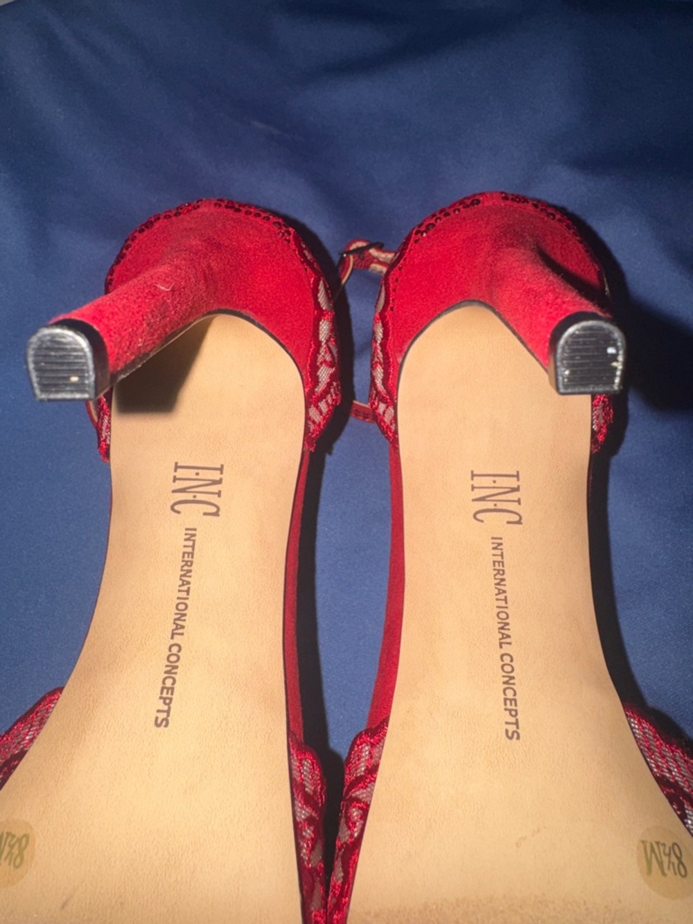 Like new INC International Concepts Red Lace Pointed-Toe Ankle Strap Heels - Picture 7 of 9